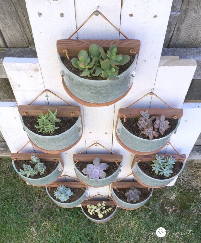 Mylove2Create, Hanging succulent planters made from light fixtures and deck wood