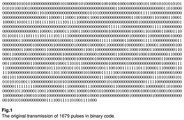 A transmissão original de 1679 pulsos em código binário.