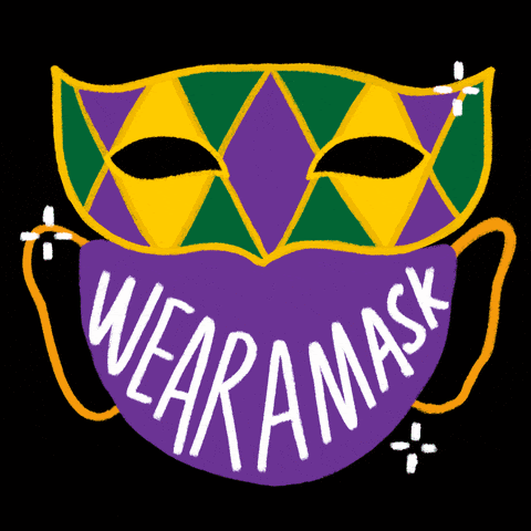 Moving image of NOLA masks with the words "wear a mask" written below