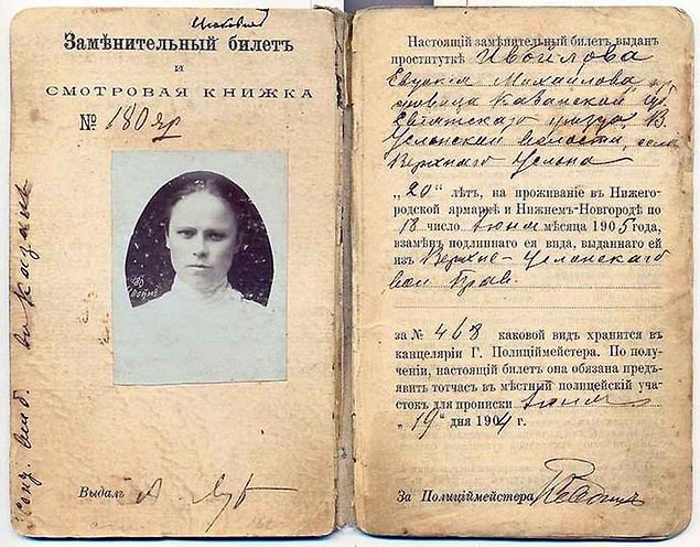 Регистрационный билет нижегородской проститутки. Российская империя, 1904 год.