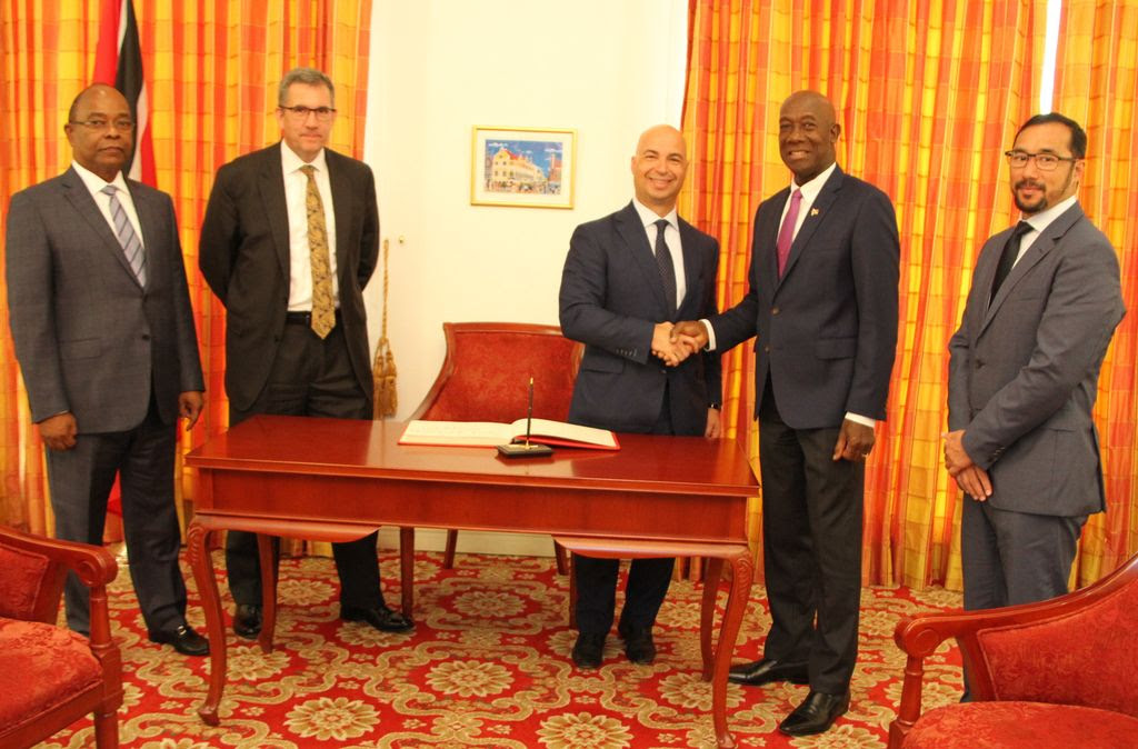 Prime Minister Dr Keith Rowley and Minister in the Office of the Prime Minister, Stuart Young meet with Nutrien executives at the Diplomatic Centre on Tuesday.