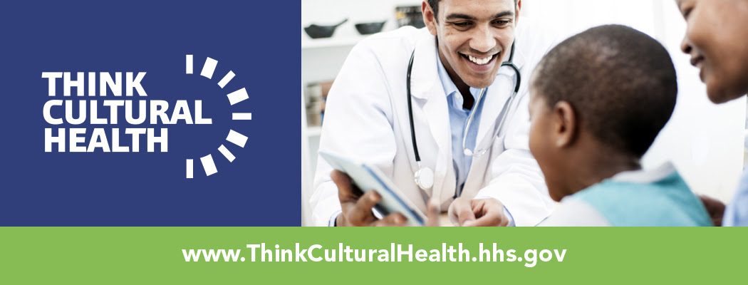Think Cultural Health. www.thinkculturalhealth.hhs.gov. Doctor with young patient and mother.