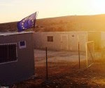 Chutzpa: EU flag flying above an illegal building erected for Arabs in Israeli controlled Area C.