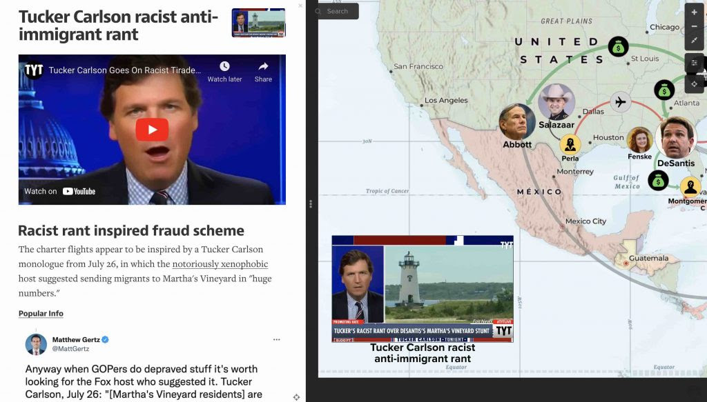 Incorporate videos into your story so readers can easily see it with just a click. This story includes a link Tucker Carlson's racist rant video on YouTube.