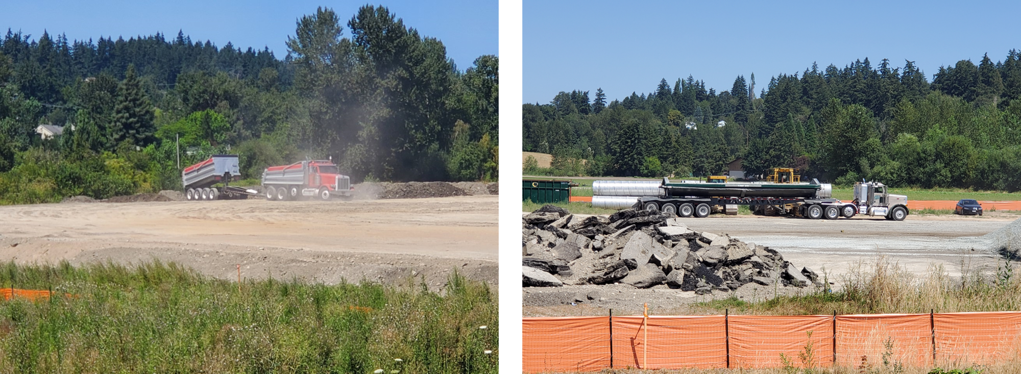 Trucks delivering ground fill for the SR 167 Completion Project 
