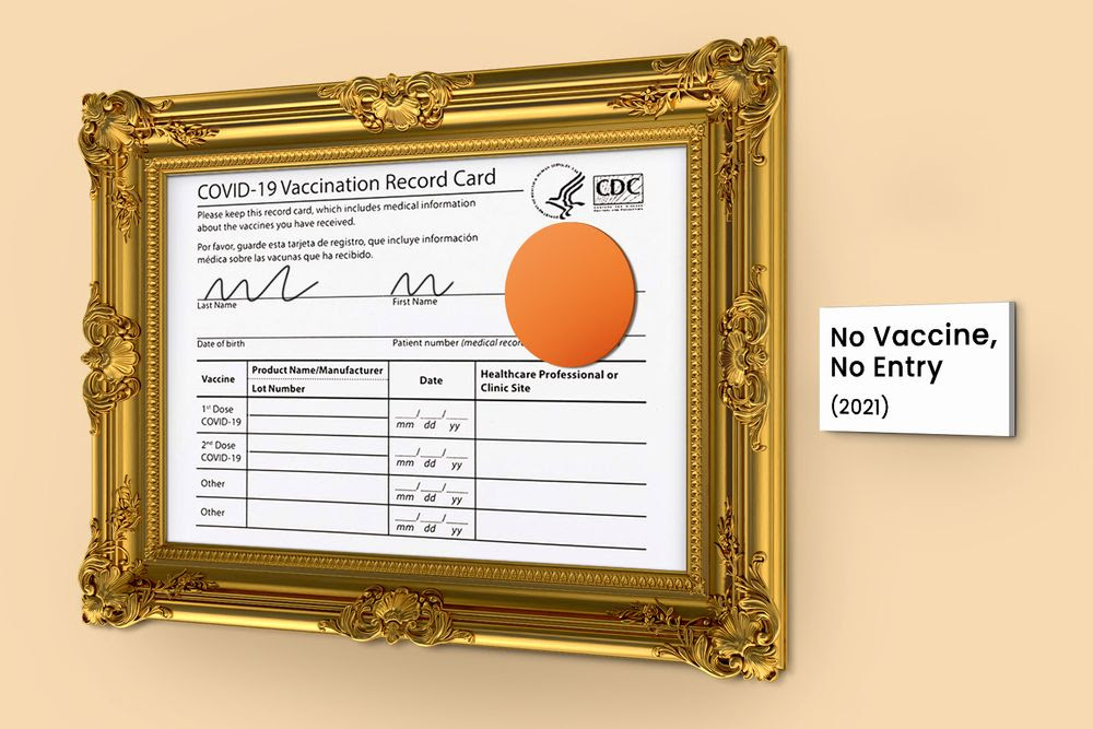 A framed picture of a vaccination record card 