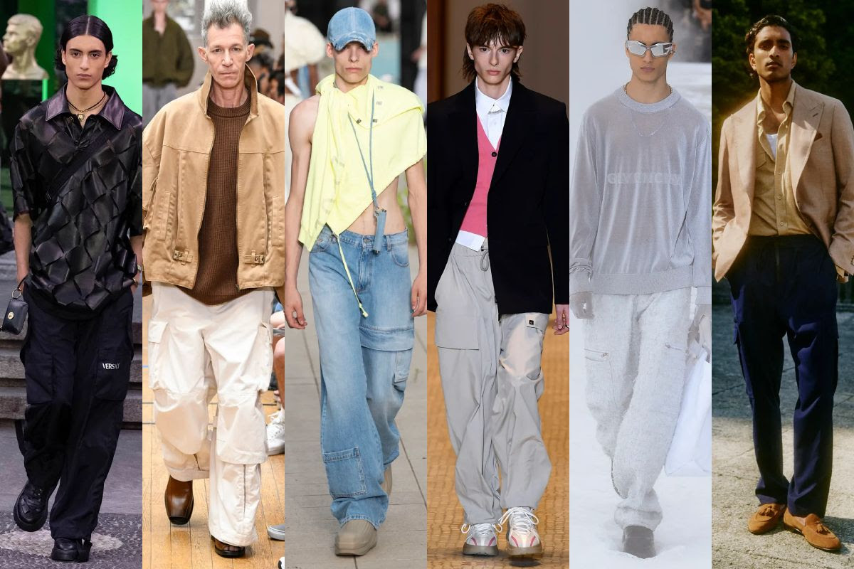 De izquierda a derecha colecciones primavera verano 2023 de Versace Hed Mayner Alyx Wooyoungmi Givenchy y Brioni.