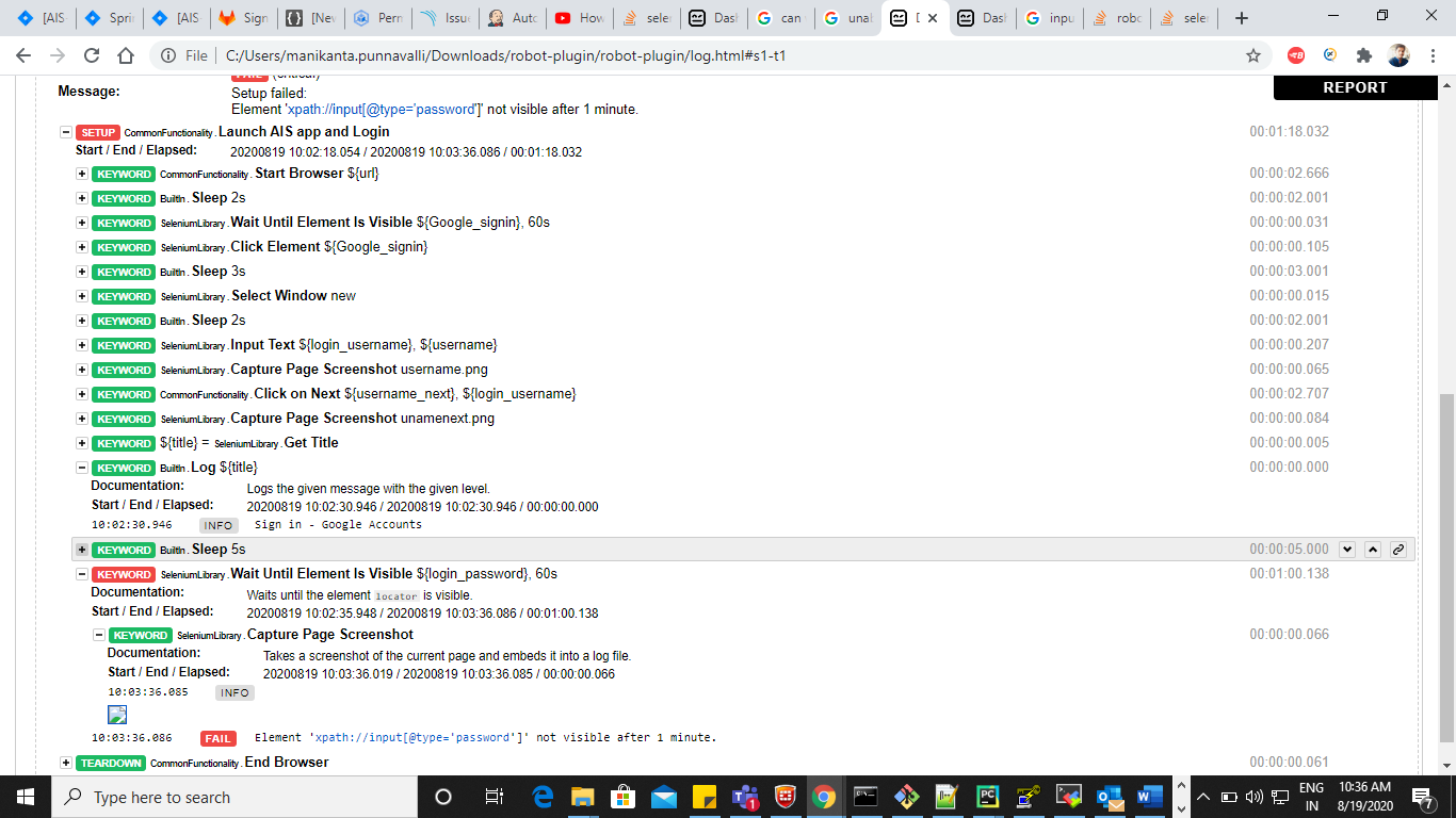 Screenshot in html report