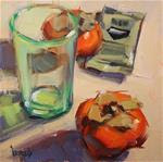 Vintage Green Glass and Persimmons - Posted on Friday, November 14, 2014 by Cathleen Rehfeld