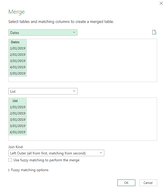 select dates query and list query