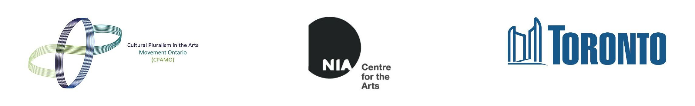 Logos of CPAMO, NIA Center for the Arts and the City of Toronto 