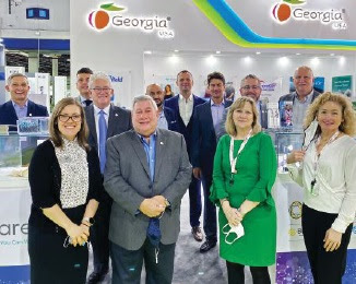 Growth Opportunity: Representatives of six medical device companies co-exhibited in the Georgia booth at the 2022 Arab Health Exhibition in Dubai, UAE. GEORGIA DEPARTMENT OF ECONOMIC DEVELOPMENT