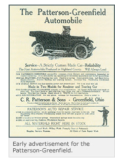 Early advertisement for the Patterson-Greenfield automobile.