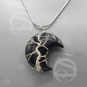 Obsidian Crescent Moon with Tree of Life