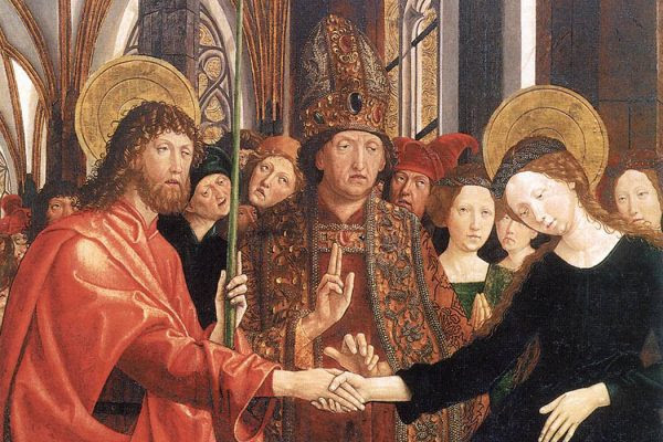 Medieval Gendering - The Engagement of Virgin by Michael Pacher, AD 1495-1498 Location: österreichische Galerie, Vienna Copyright: Public Domain