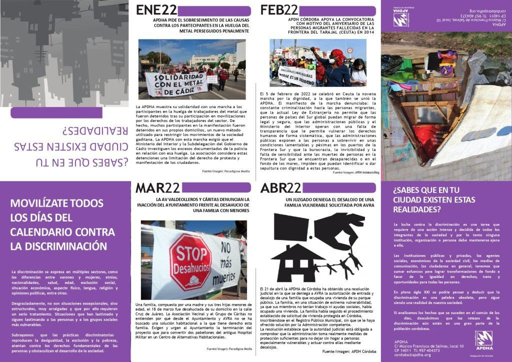 APDHA Córdoba presenta su nueva edición del 'Calendario contra la discriminación'