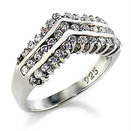 00516 High-Polished 925 Sterling Silver Ring with AAA Grade CZ in Clear
