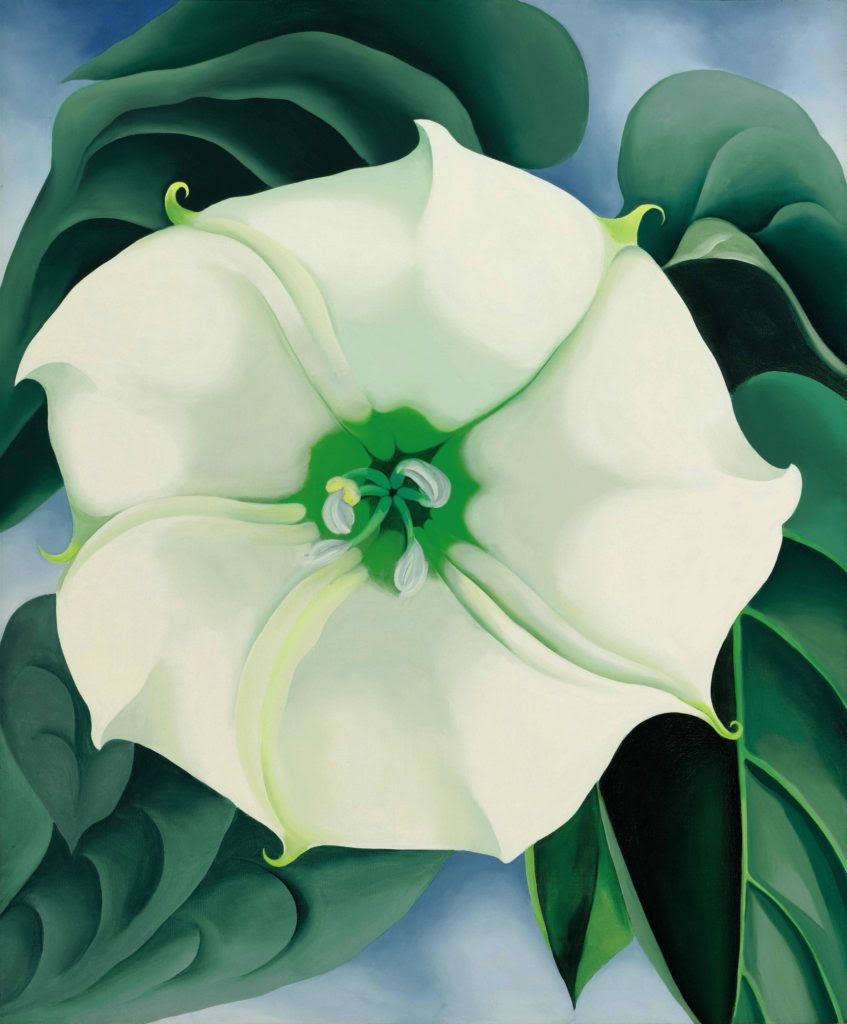 Georgia O'Keeffe, <i>Jimson Weed/White Flower No. 1</i> (1932). The painting sold at Sotheby's New York on November 20, 2014, for $44.4 million, the most ever paid for a work by a woman artist. Courtesy of the Crystal Bridges Museum of American Art, Bentonville, Arkansas.