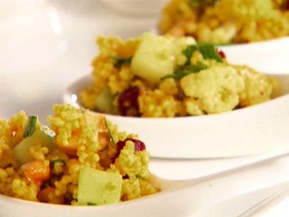 Curried Couscous Salad with Cauliflower, Cashews, Cranberries, Cucumber and Greek Yogurt Dressing