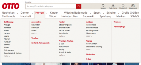 Screenshot Otto.de Megadropdown