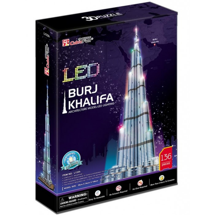 3D Puzzle with LED - Burj Khalifa, Dubai - Difficulty : 6/8 136 pieces