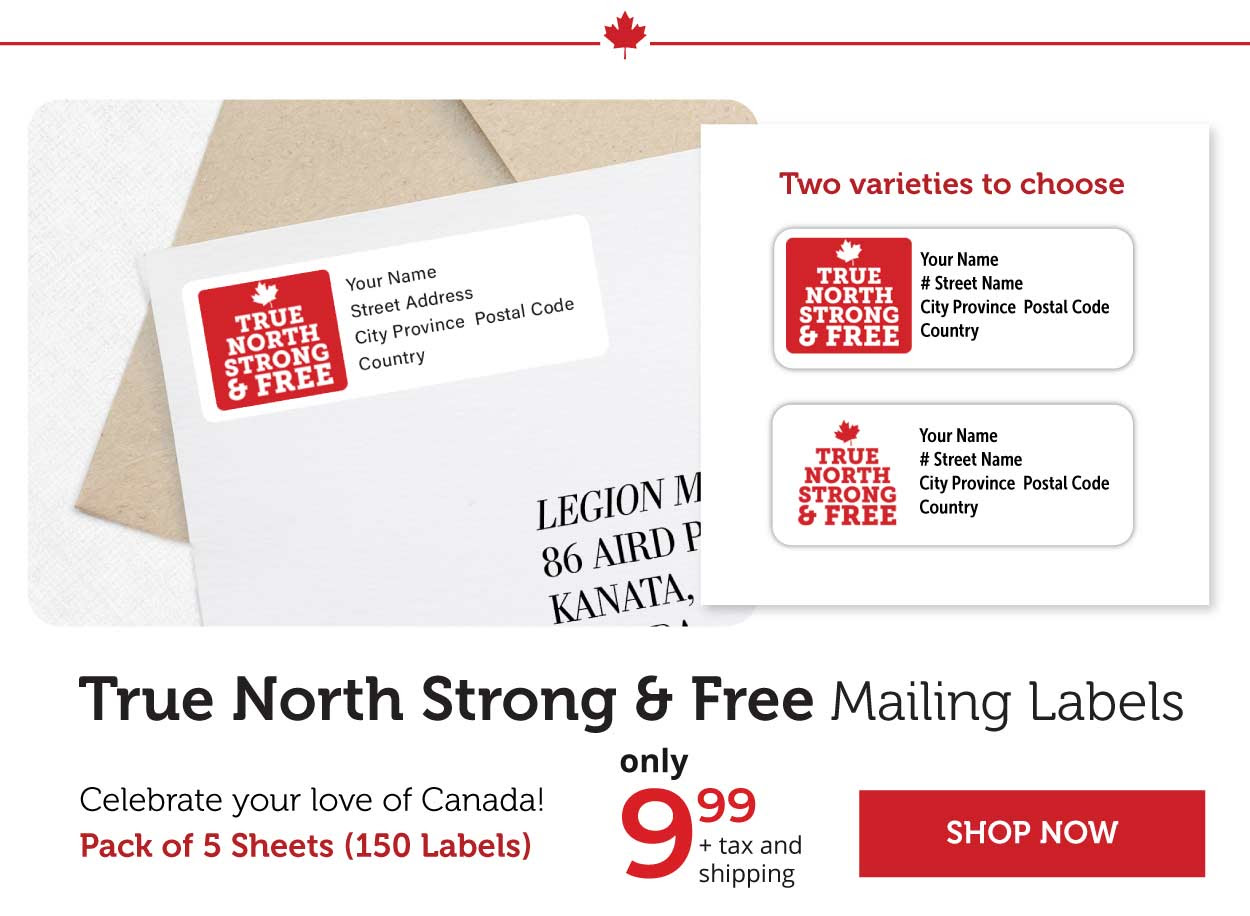 True, north & Free mailing labels