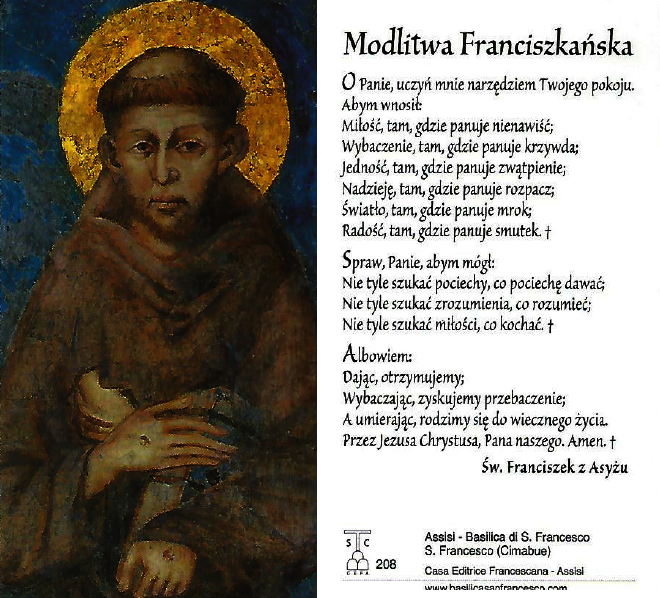Modlitwa św. Franciszka z Asyżu – (4 październik – wspomnienie) | Parafia  Bydlin