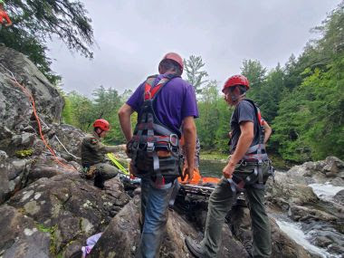 Injured hiker being rescued at Split Rock Falls
