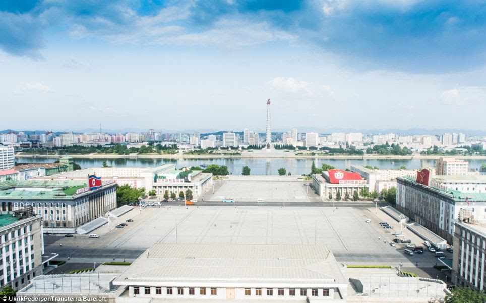 Glorious leader: This square in Pyongyang is named after the founder of the Kim dynasty, Kim Il-Sung, which was inherited by Kim Jong-Il before being passed to Kim Jong-Un