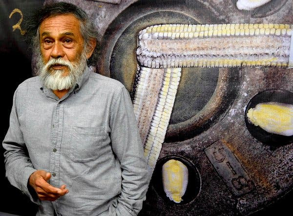 Mr. Toledo in 2015 at an exhibition at the Zapata subway station in Mexico City. His paintings, drawings, prints, collages, tapestries and ceramics were largely inspired by his indigenous Zapotec heritage.