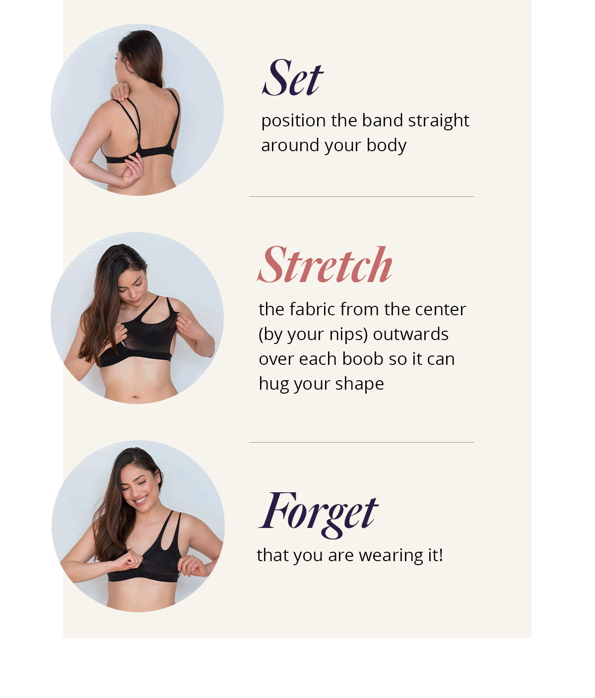 How to wear your Nuudii: Set - Stretch - Forget 