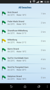 Der er også mulighed for at få vist en liste over samtlige strande i nærheden af dig. Tjek badevandstemperaturen
