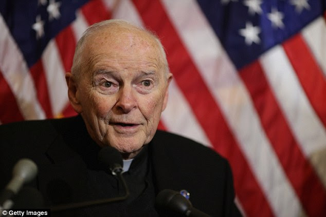 Cardinal Theodore McCarrick is seen on December 8, 2015 in Washington, D.C. McCarrick has said he has 'absolutely no recollection of this reported abuse' and believes in his innocence