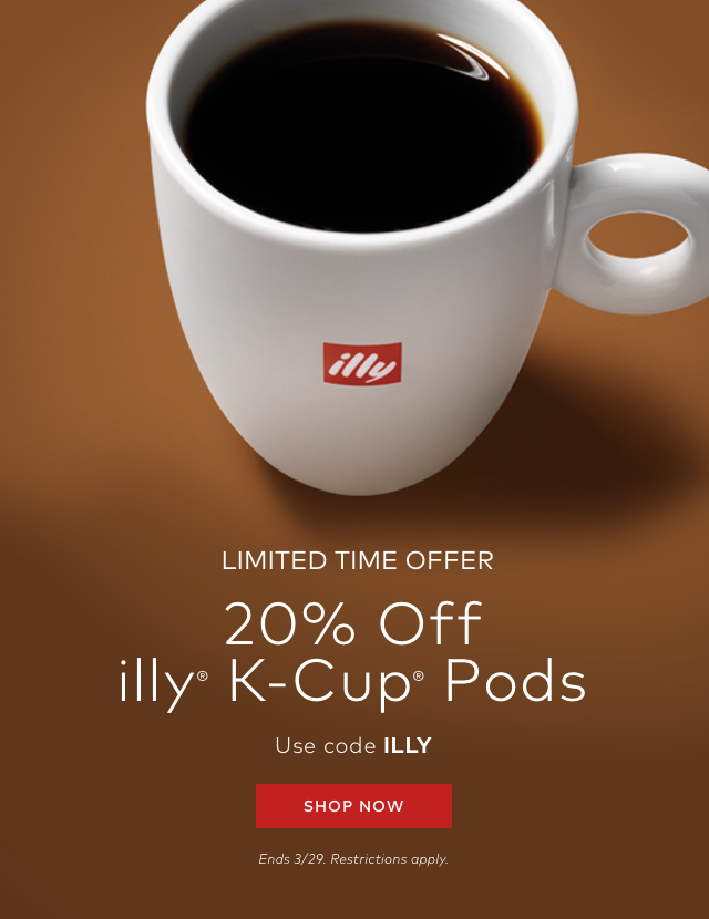 20% off illy pods with coupon code ILLY this weekend only