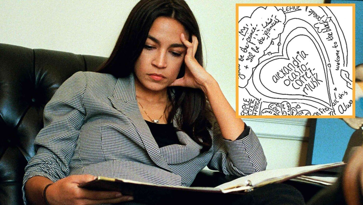 AOC Wistfully Doodles 'Alexandria Ocasio-Cortez-Musk' Inside Heart In Her Notebook