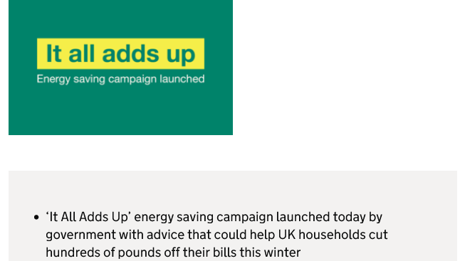 Screenshot of UK government energy saving campaign website