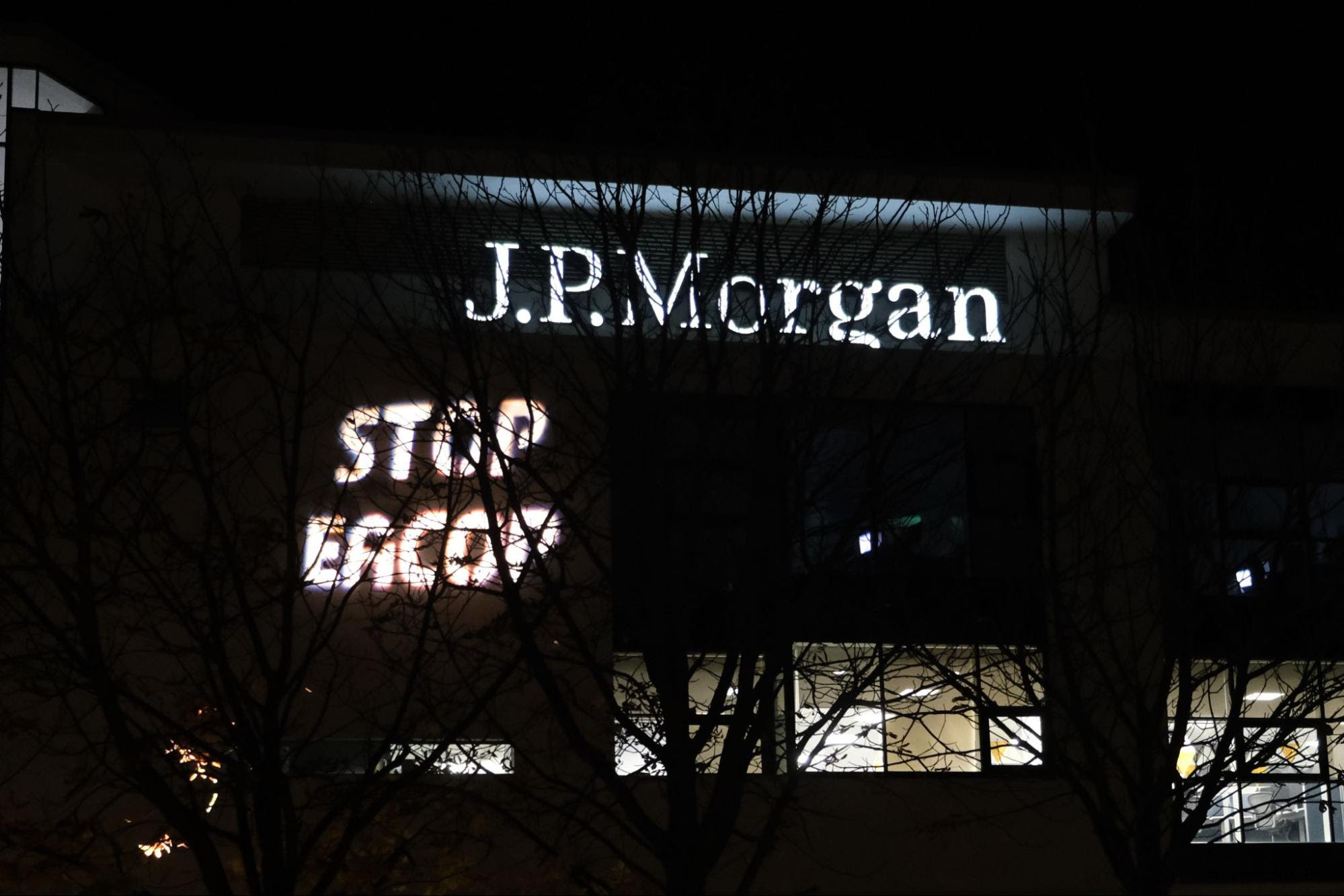 Stop EACOP projected on side of JPMorgan building
