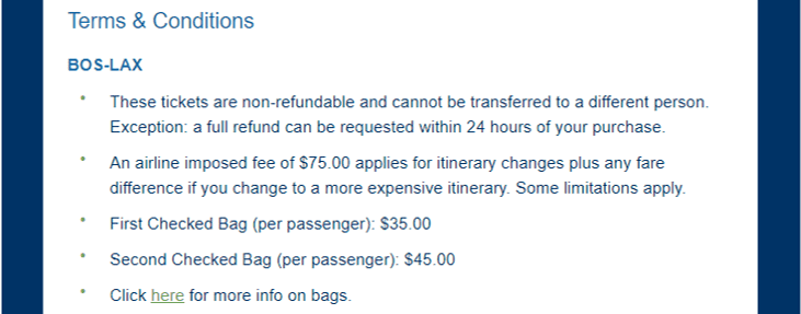 Terms & Conditions | LAX-BOS | Confirmation number for each trip component 