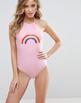 Boohoo Color Block Rainbow Swimsuit
