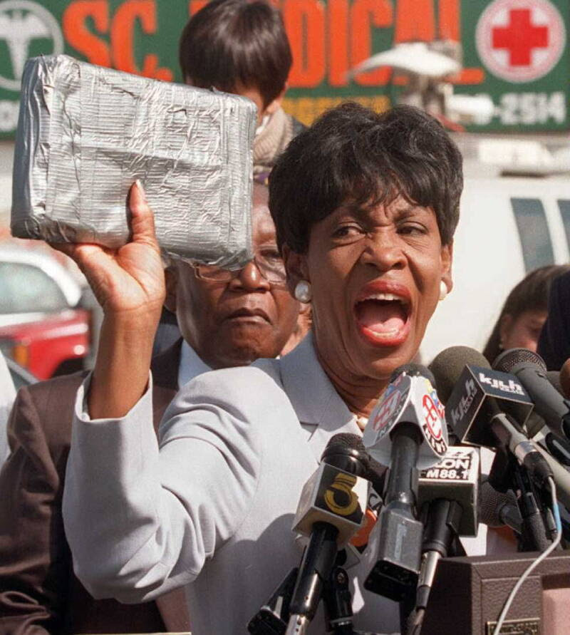 Maxine Waters Holding A Brick Of Cocaine