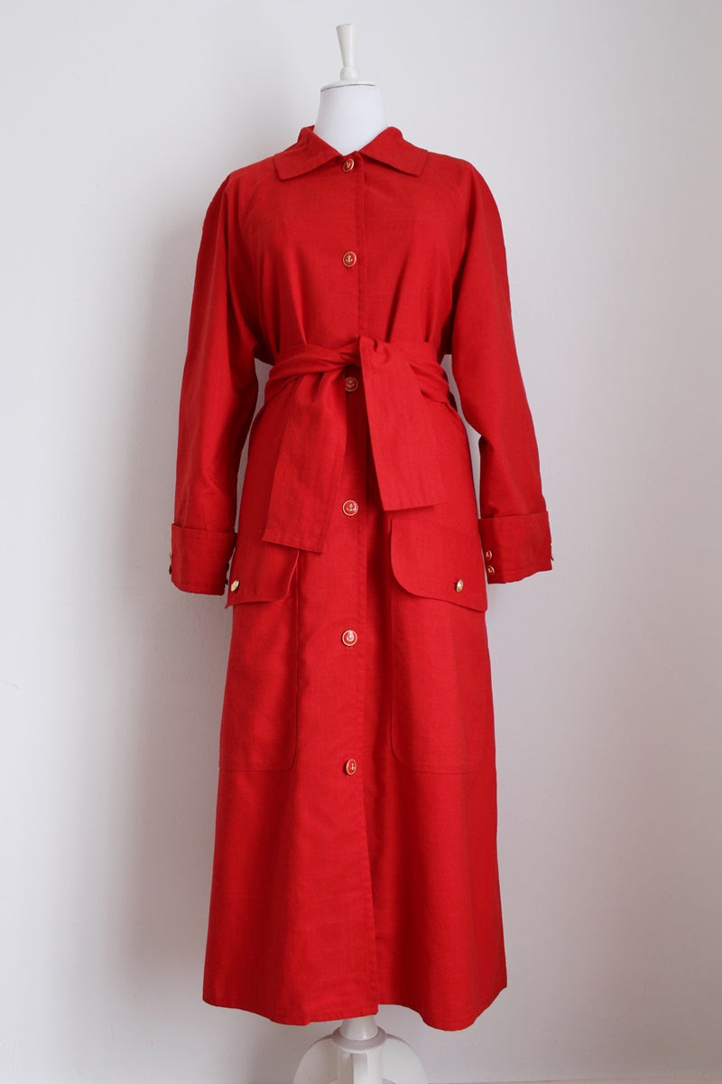 VINTAGE RED ANCHOR BUTTON TRENCH COAT - SIZE 14