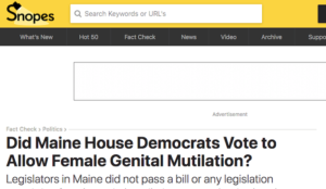“Fact checker” Snopes gets facts wrong again, falsely claims that Maine House didn’t allow female genital mutilation