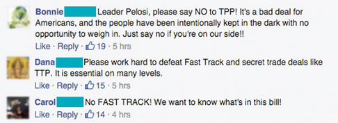 Comments on Pelosi's Facebook page