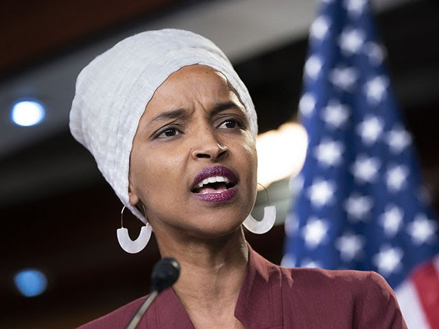 Rep. Ilhan Omar, D-Minn., respond to remarks by President Donald Trump after his call for the four Democratic congresswomen to go back to their broken countries, during a news conference at the Capitol in Washington, Monday, July 15, 2019. All are American citizens and three of the four were born in the U.S. (AP Photo/J. Scott Applewhite)