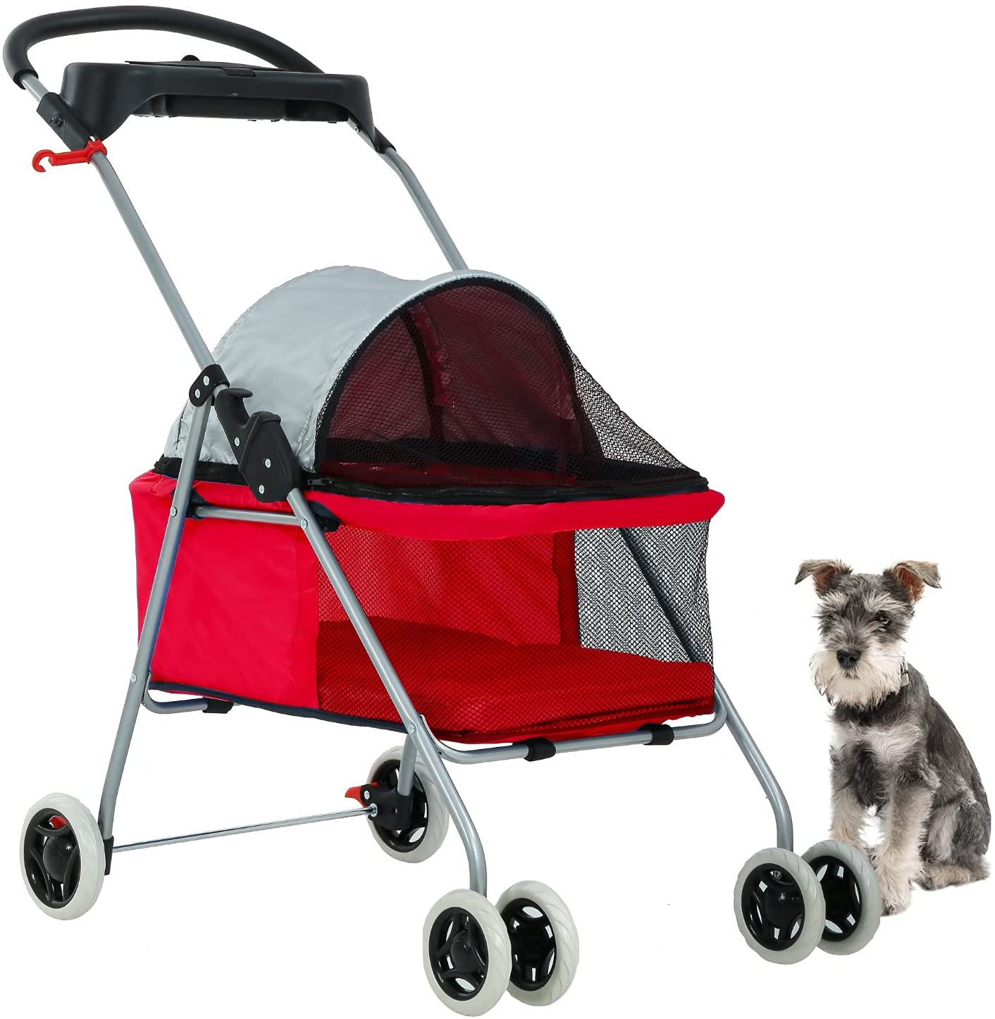 Image of Pet Stroller 4 Wheels Posh Folding Waterproof Portable Travel Cat Dog Stroller with Cup Holder