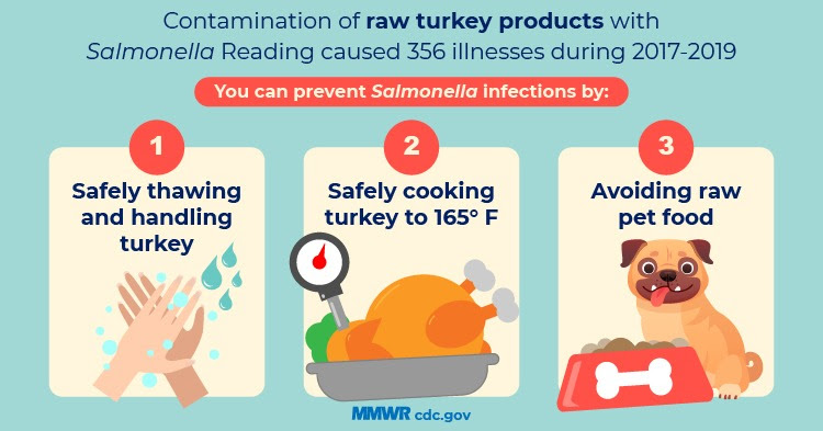 The figure shows a graphic with text about ways to prevent Salmonella infections from raw turkey products.