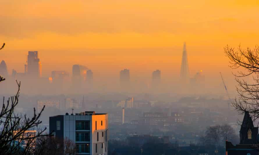 An orange sky over the City of London skyline