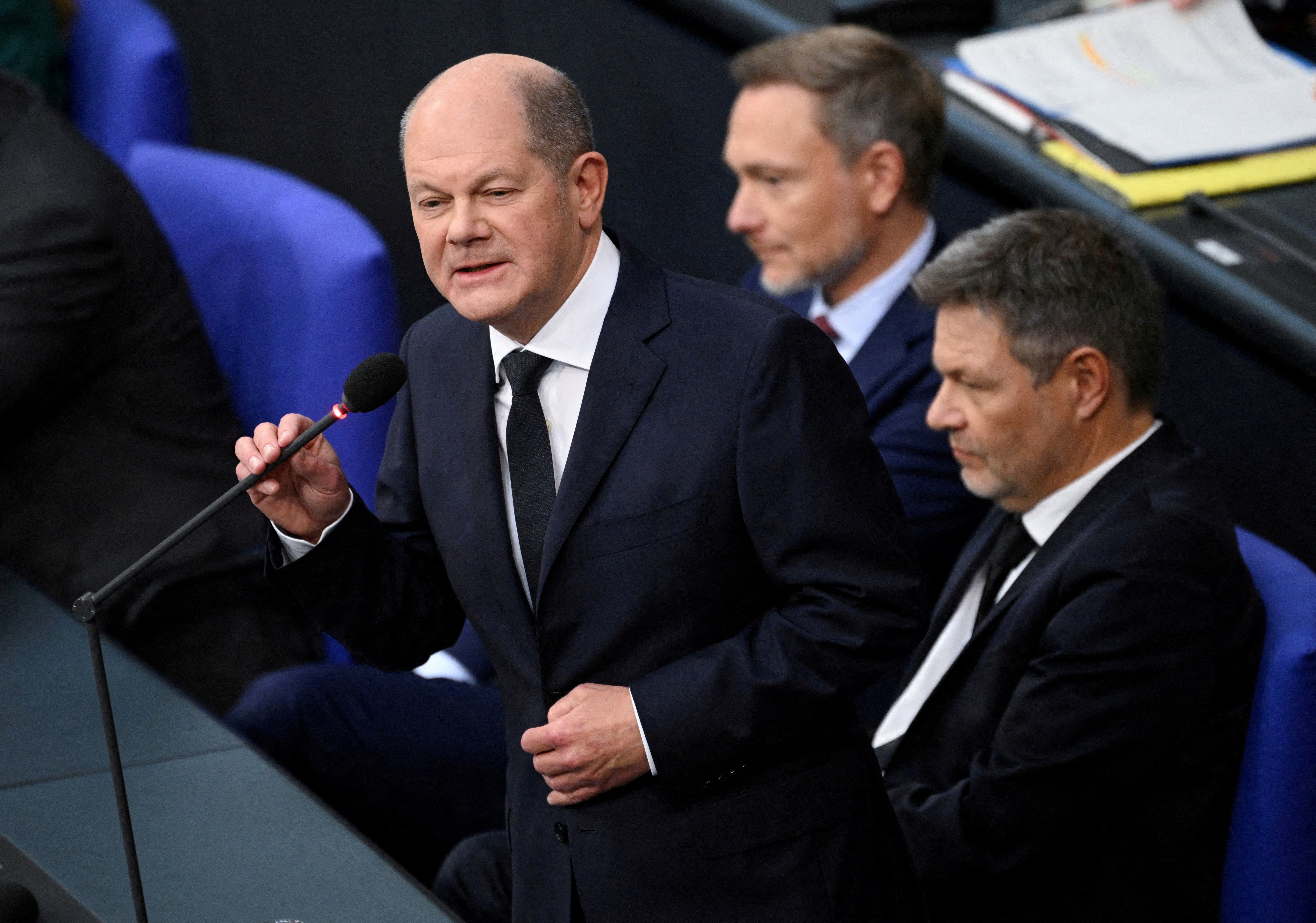 FILE PHOTO: German Chancellor Scholz speaks during hearing in the lower house of parliament Bundestag