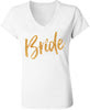 Bride Gold Glitter Script White V-Neck - S