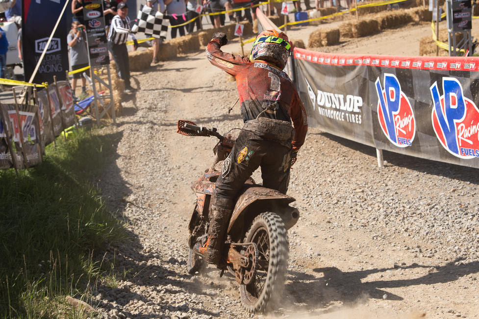 K. Russell came through the finish 1.4 seconds ahead of Baylor to clinch the 13th Annual AMSOIL Snowshoe GNCC win.
